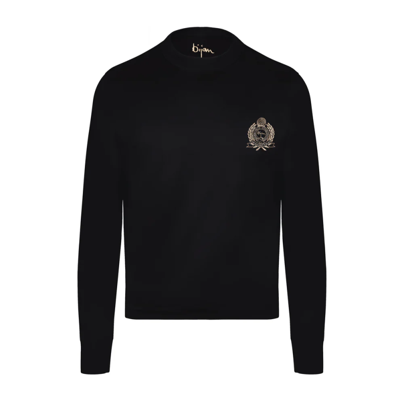 BIJAN BLACK WITH GOLD CREST LONG SLEEVE T-SHIRT