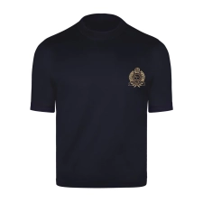 BIJAN T-SHIRTS  NAVY WITH METALLIC GOLD CREST SHORT SLEEVE T-SHIRT