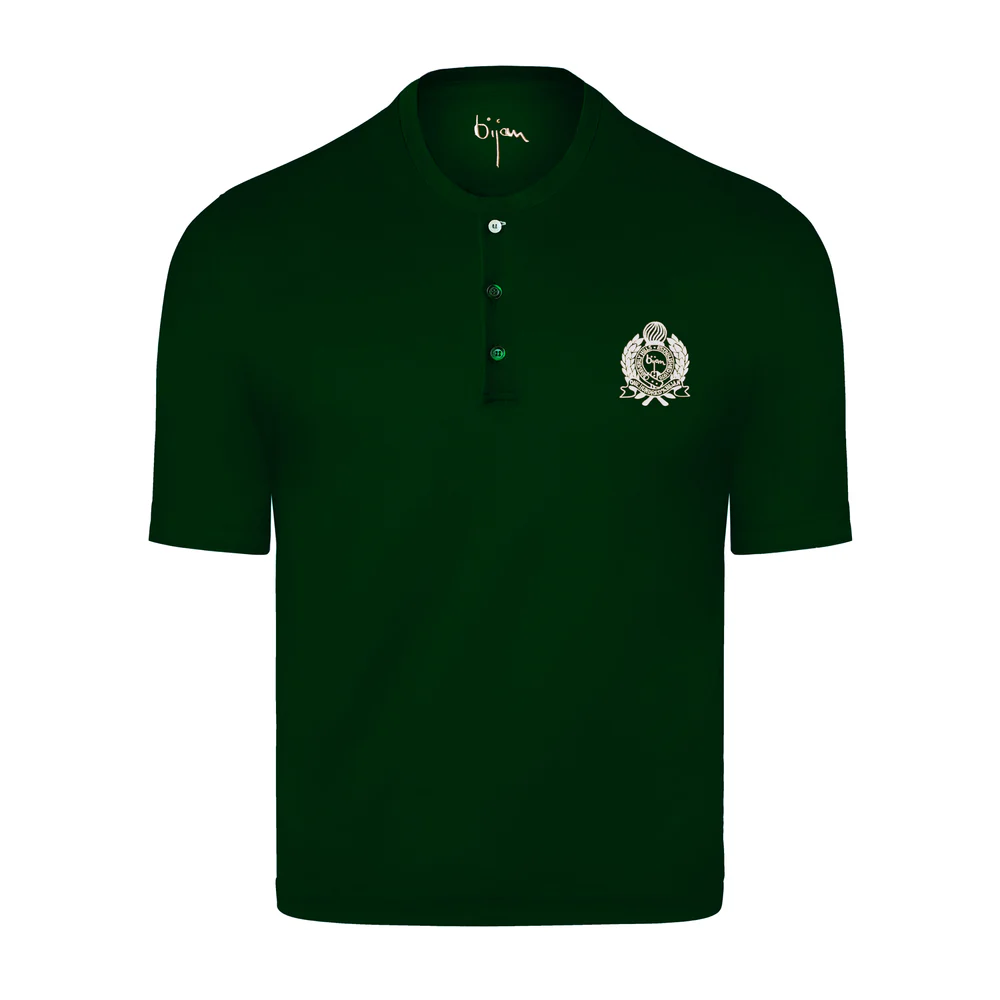 BIJAN T-SHIRTS  GREEN ROUND NECK SHORT SLEEVE T-SHIRT WITH 3 BUTTONS