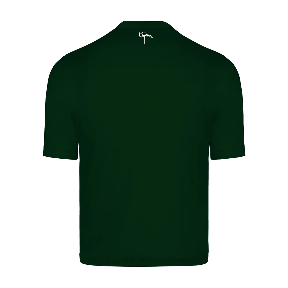BIJAN T-SHIRTS  GREEN ROUND NECK SHORT SLEEVE T-SHIRT WITH 3 BUTTONS