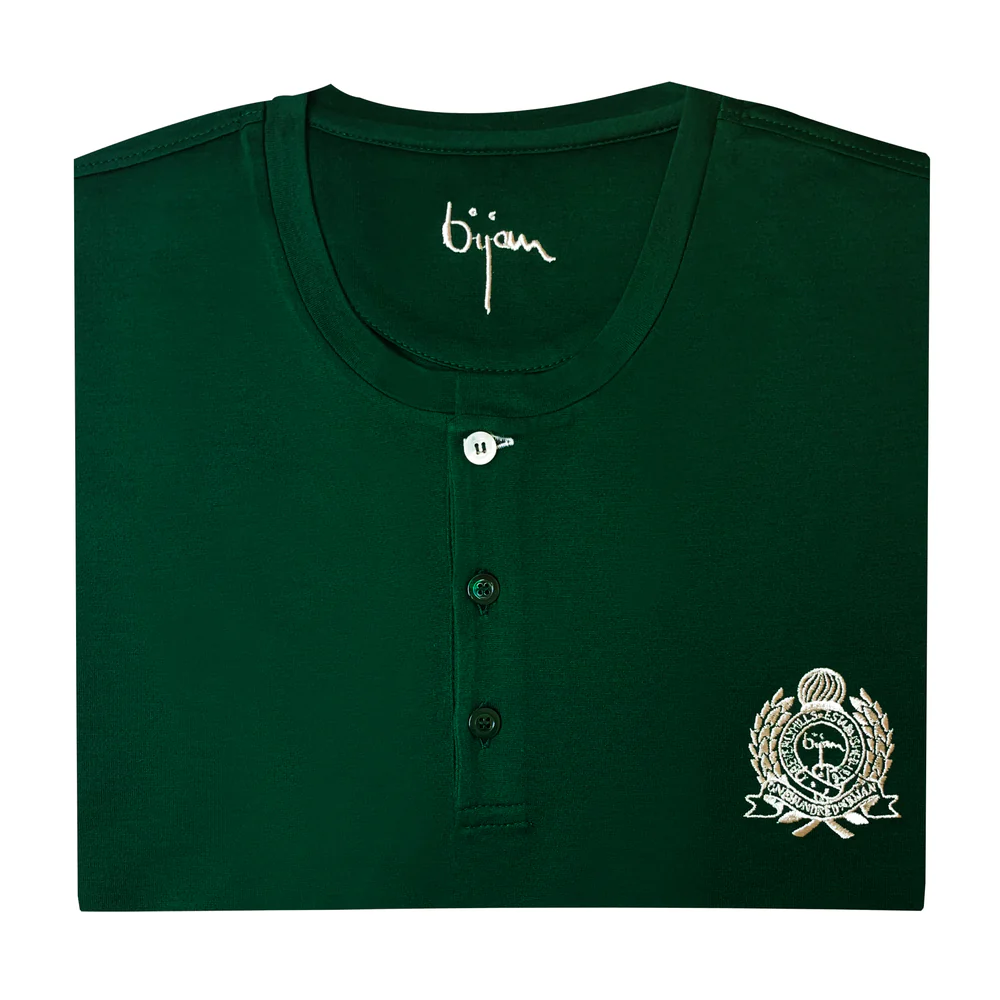 BIJAN T-SHIRTS  GREEN ROUND NECK SHORT SLEEVE T-SHIRT WITH 3 BUTTONS
