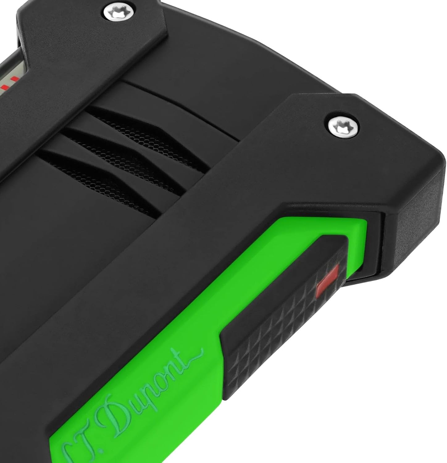 S.T. DUPONT DEFI EXTREME FLUO GREEN LIGHTER 021417 BLACK AND GREEN HIGH-PERFORMANCE