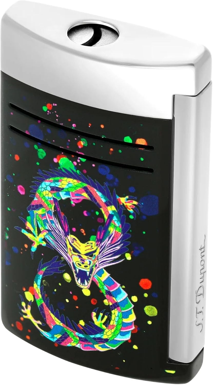 S.T. DUPONT MAXI JET BLACK CHROME DRAGON LIGHTER MODEL 020177 LUXURY FLAME TORCH