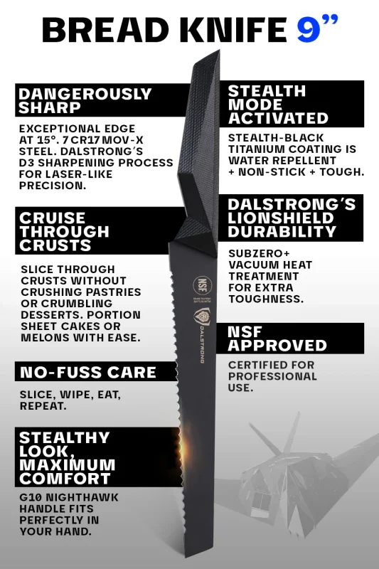 DALSTRONG SHADOW BLACK SERIES BREAD KNIFE 9"