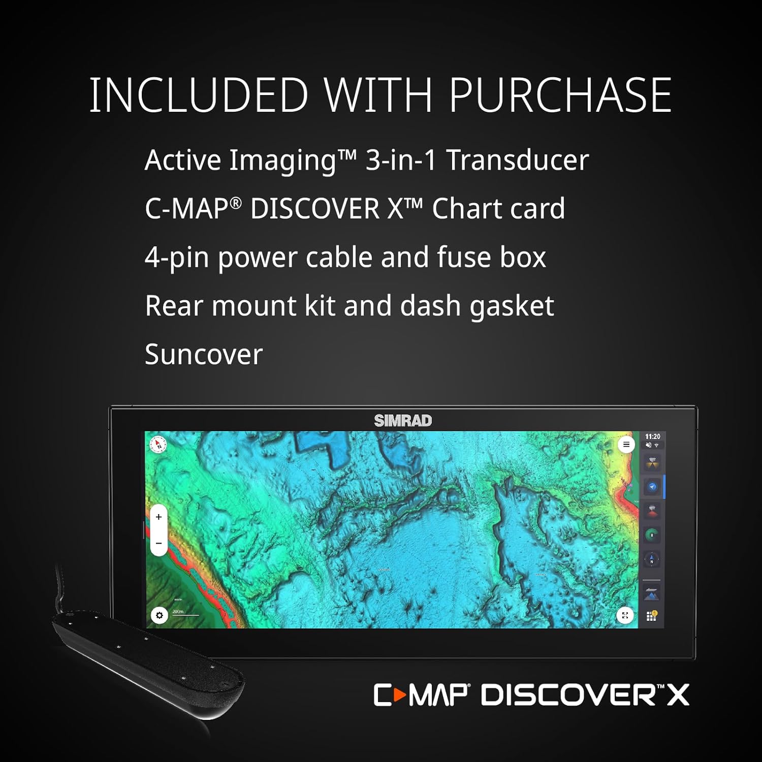 SIMRAD NSX 12 15 SMART CHARTPLOTTER FISH FINDER WITH ACTIVE IMAGING 3-IN-1 TRANSDUCER C-MAP CHART