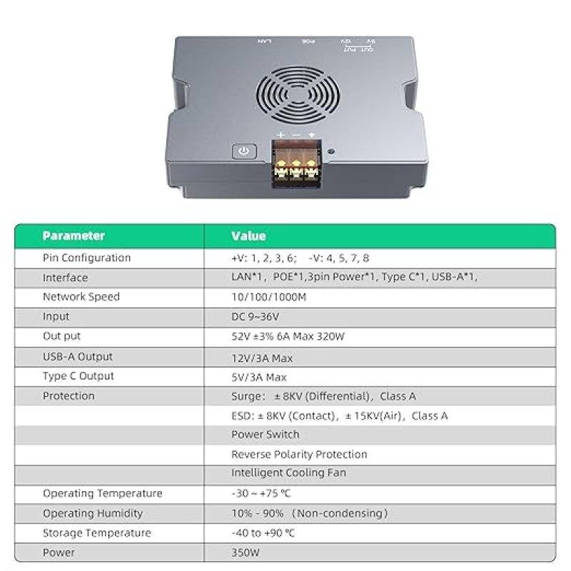 STARLINK MINI ETHERNET CABLE & 350W POE INJECTOR BUNDLE – 30FT CABLE, 12V POWER SUPPLY, ESD PROTECTION FOR MINI