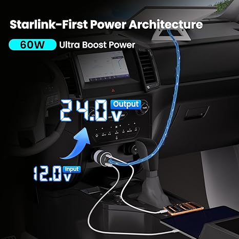 STARLINK MINI 3-IN-1 CAR ADAPTER,12V TO 24V DC STEP UP CONVERTER WITH DUAL USB PORTS, STARLINK MINI SUCTION CUP MOUNT, STARLINK MINI MOUNT WITH QUICK-RELEASE DESIGN AND STRONG GRIP