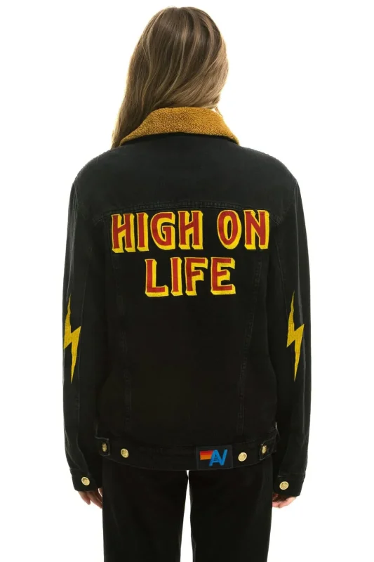 AVIATOR NATION HIGH ON LIFE RANCH SHERPA DENIM JACKET - VINTAGE BLACK