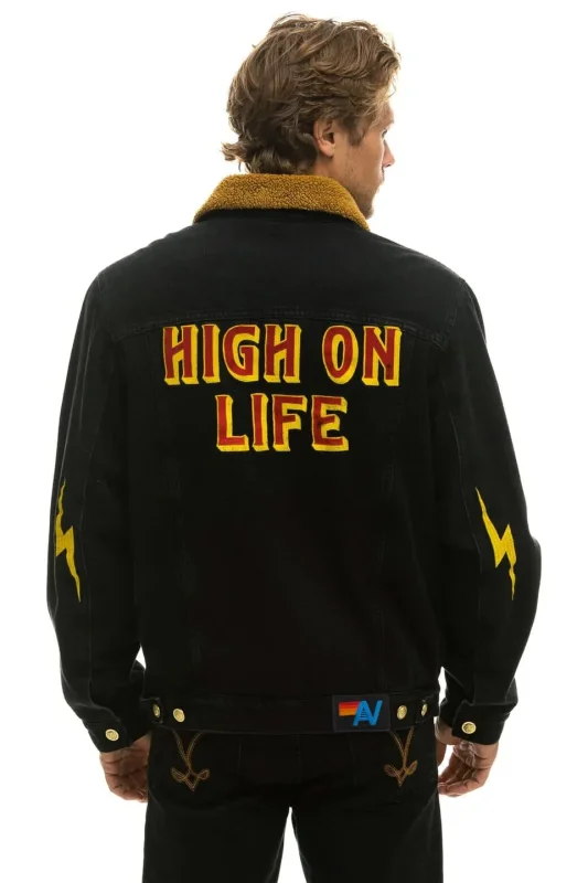 AVIATOR NATION HIGH ON LIFE RANCH SHERPA DENIM JACKET - VINTAGE BLACK