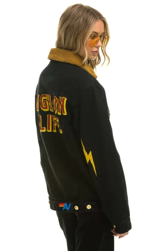 AVIATOR NATION HIGH ON LIFE RANCH SHERPA DENIM JACKET - VINTAGE BLACK