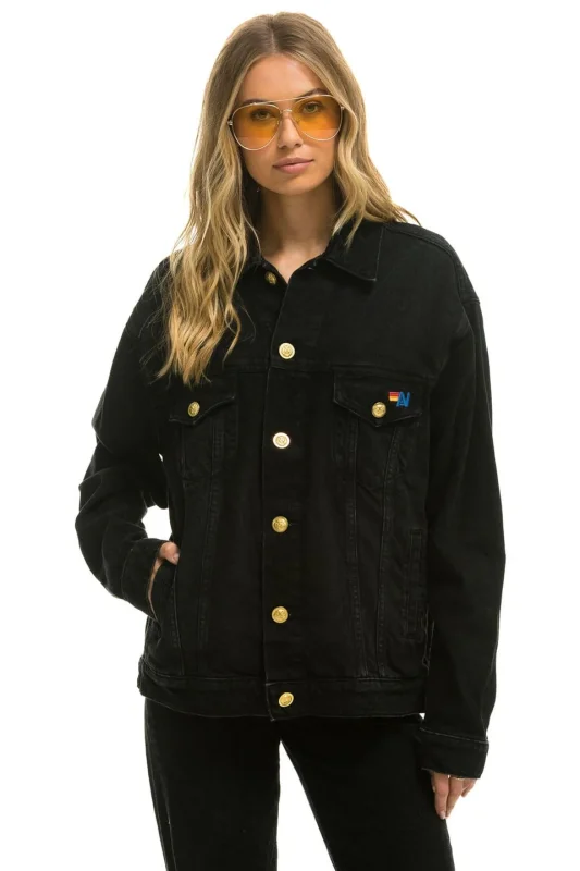 AVIATOR NATION KEEP SMILING OVERSIZED CONCERT DENIM JACKET - VINTAGE BLACK