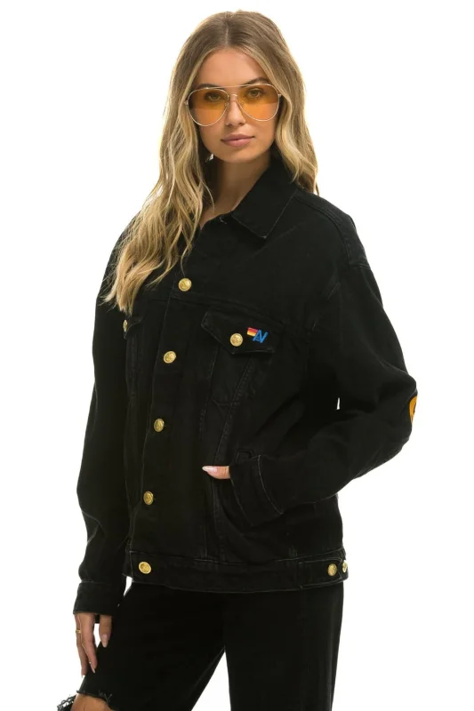 AVIATOR NATION KEEP SMILING OVERSIZED CONCERT DENIM JACKET - VINTAGE BLACK