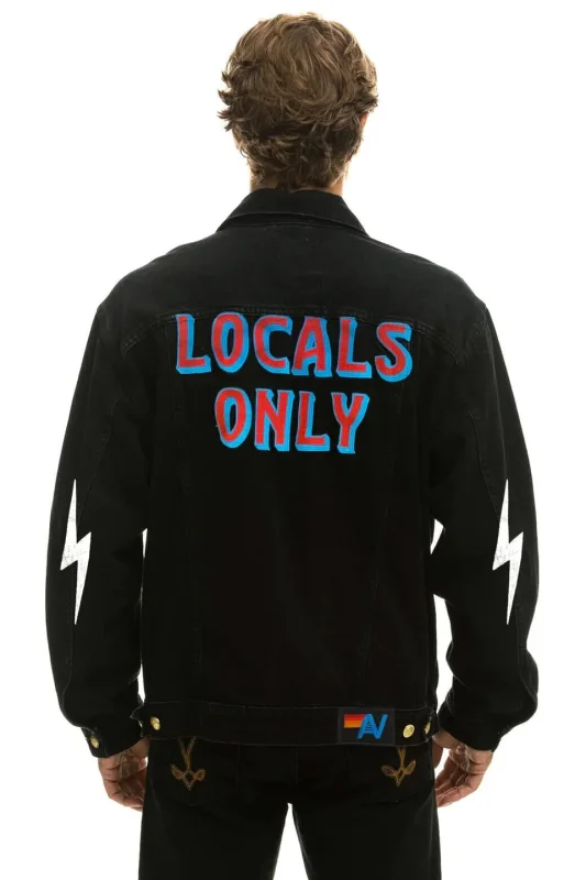 AVIATOR NATIONAL LOCALS ONLY OVERSIZED CONCERT DENIM JACKET - VINTAGE BLACK