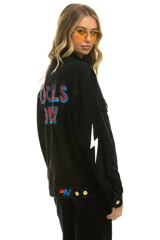 AVIATOR NATIONAL LOCALS ONLY OVERSIZED CONCERT DENIM JACKET - VINTAGE BLACK
