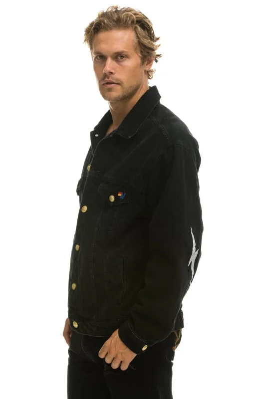 AVIATOR NATIONAL LOCALS ONLY OVERSIZED CONCERT DENIM JACKET - VINTAGE BLACK