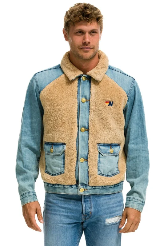 AVIATOR NATION ASPEN SHERPA UNISEX DENIM JACKET - VINTAGE WHEAT