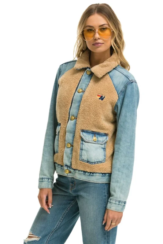 AVIATOR NATION ASPEN SHERPA UNISEX DENIM JACKET - VINTAGE WHEAT