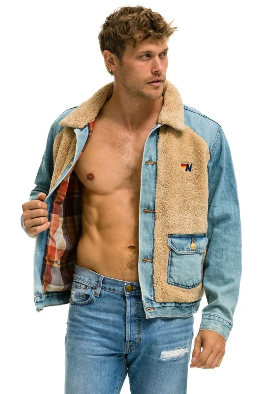 AVIATOR NATION ASPEN SHERPA UNISEX DENIM JACKET - VINTAGE WHEAT
