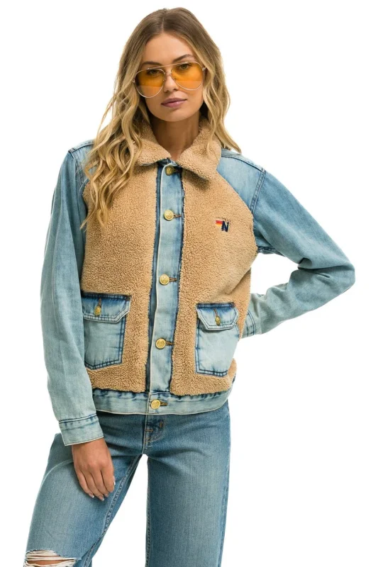 AVIATOR NATION ASPEN SHERPA UNISEX DENIM JACKET - VINTAGE WHEAT