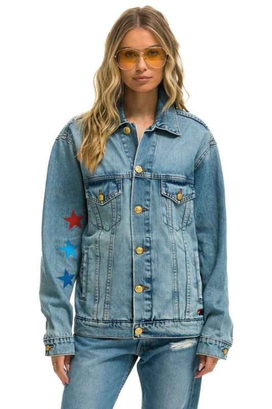 AVIATOR NATION STOKED OVERSIZED CONCERT DENIM JACKET - VINTAGE