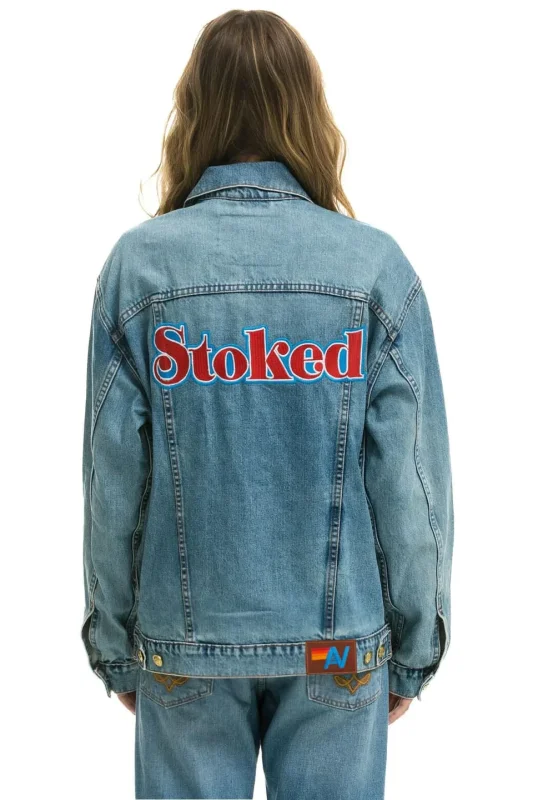 AVIATOR NATION STOKED OVERSIZED CONCERT DENIM JACKET - VINTAGE