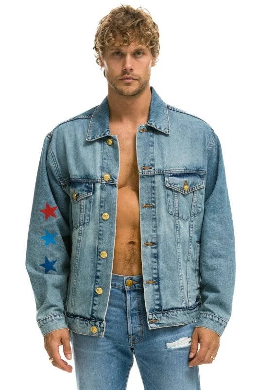 AVIATOR NATION STOKED OVERSIZED CONCERT DENIM JACKET - VINTAGE