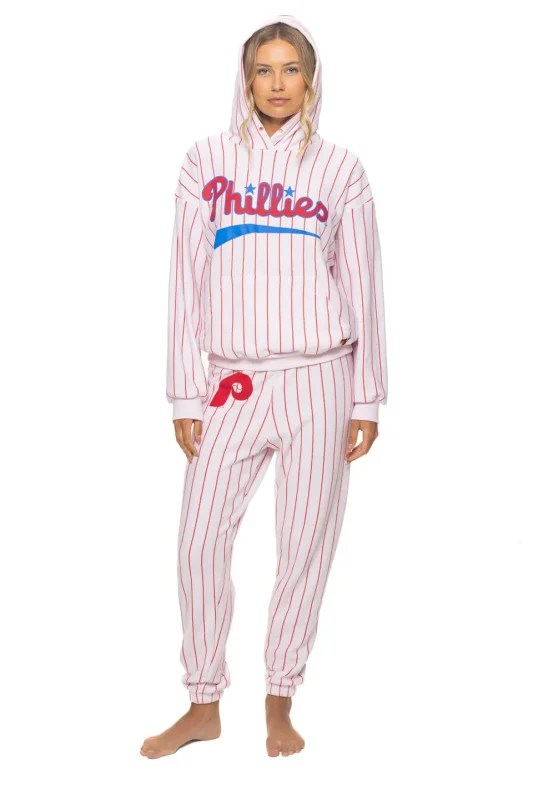 AVIATOR NATION PHILADELPHIA PHILLIES PINSTRIPE 2026 RELAXED PULLOVER HOODIE - WHITE // RED
