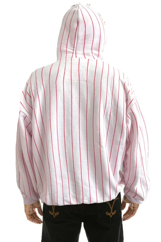 AVIATOR NATION PHILADELPHIA PHILLIES PINSTRIPE 2026 RELAXED PULLOVER HOODIE - WHITE // RED