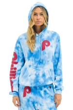 AVIATOR NATION PHILLIES HAND DYED RELAXED PULLOVER HOODIE - TIE DYE BLUE