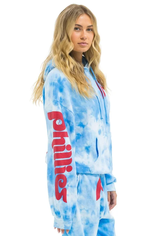 AVIATOR NATION PHILLIES HAND DYED RELAXED PULLOVER HOODIE - TIE DYE BLUE