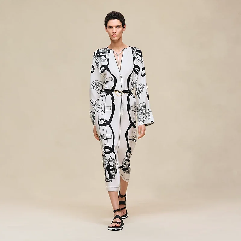 HERMES FERRONNERIE REMIX" CAFTAN BLANC NACRE