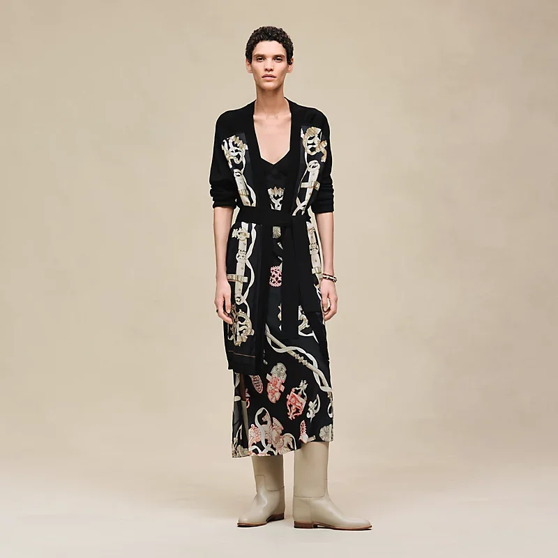 HERMES FERRONNERIE REMIX" LONG-SLEEVE TWILLAINE CARDIGAN NOIR