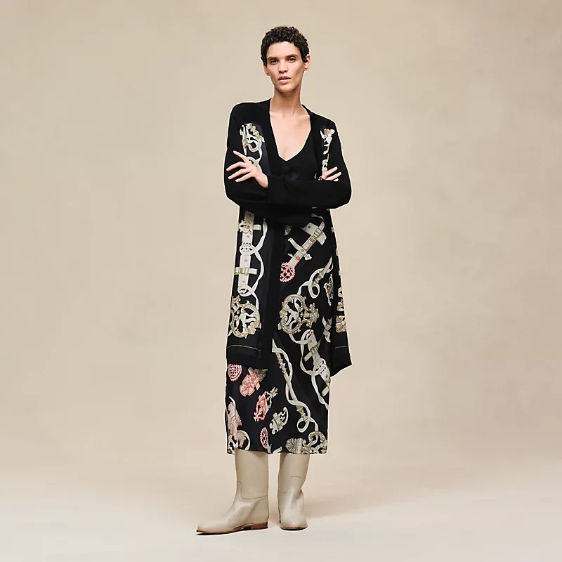 HERMES FERRONNERIE REMIX" LONG-SLEEVE TWILLAINE CARDIGAN NOIR