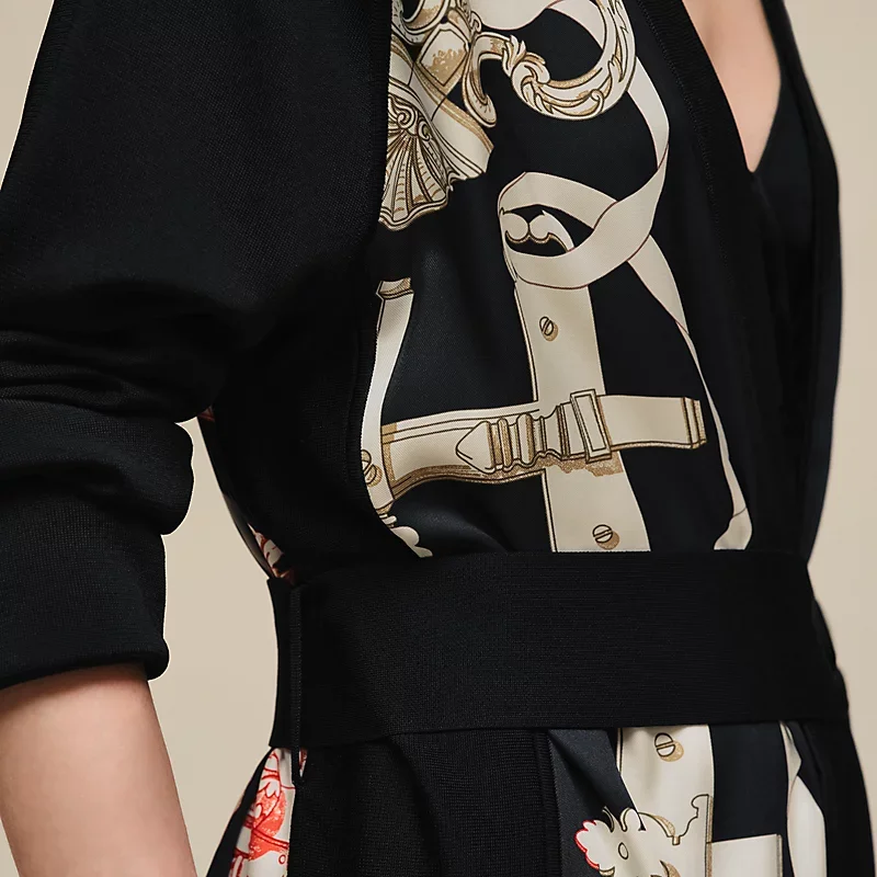 HERMES FERRONNERIE REMIX" LONG-SLEEVE TWILLAINE CARDIGAN NOIR