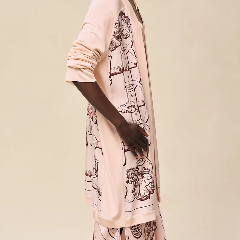 HERMES FERRONNERIE REMIX" LONG-SLEEVE TWILLAINE CARDIGAN ROSE OPALINE
