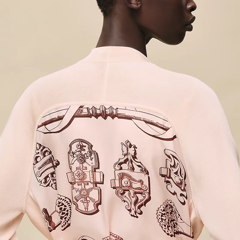 HERMES FERRONNERIE REMIX" LONG-SLEEVE TWILLAINE CARDIGAN BLANC NACRE