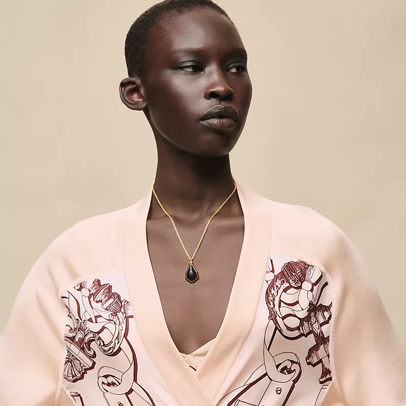 HERMES FERRONNERIE REMIX" LONG-SLEEVE TWILLAINE CARDIGAN BLANC NACRE