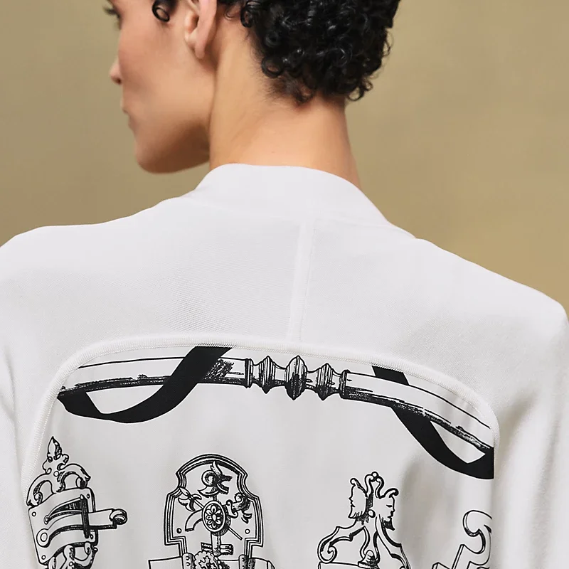 HERMES FERRONNERIE REMIX" LONG-SLEEVE TWILLAINE CARDIGAN BLANC NACRE