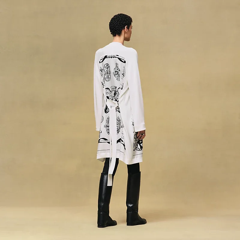 HERMES FERRONNERIE REMIX" LONG-SLEEVE TWILLAINE CARDIGAN BLANC NACRE