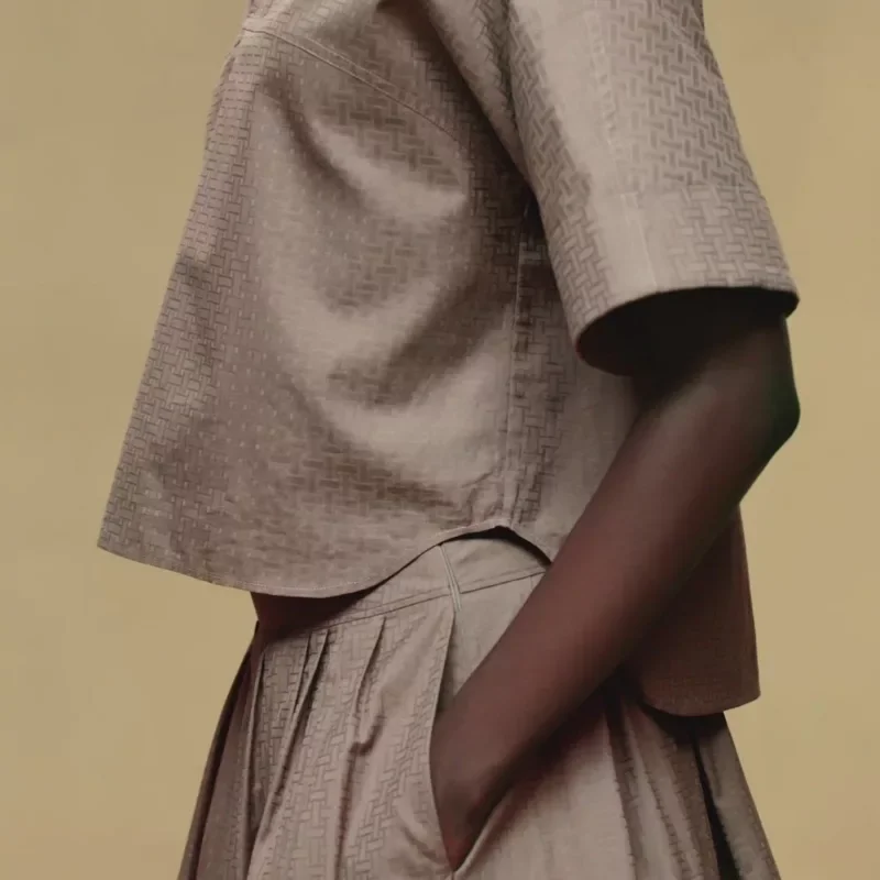 HERMES CROPPED POLO BLOUSE GRIS / éTOUPE