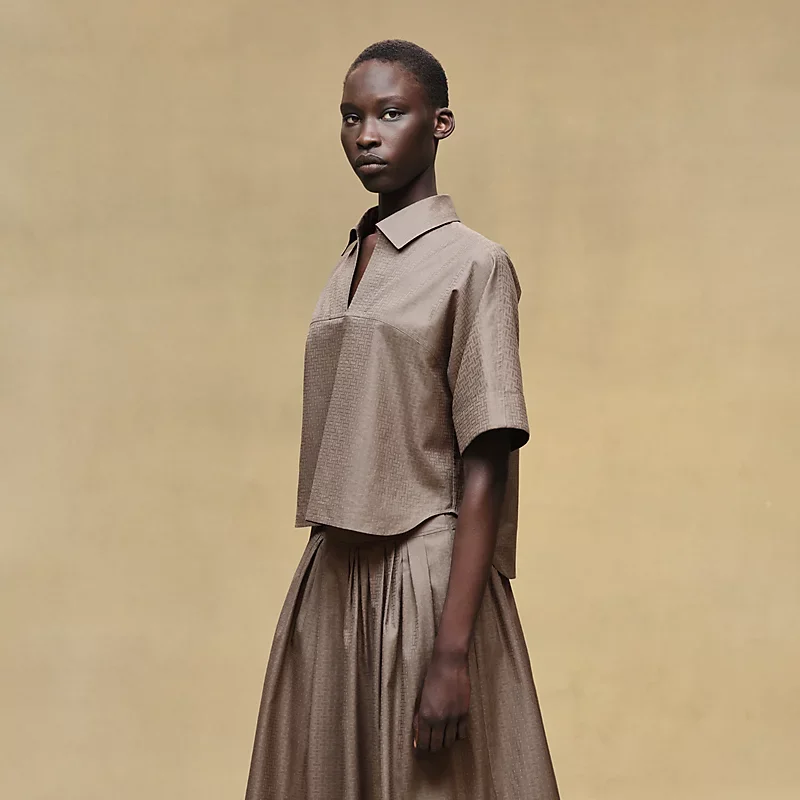 HERMES CROPPED POLO BLOUSE GRIS / éTOUPE