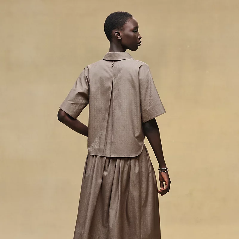 HERMES CROPPED POLO BLOUSE GRIS / éTOUPE