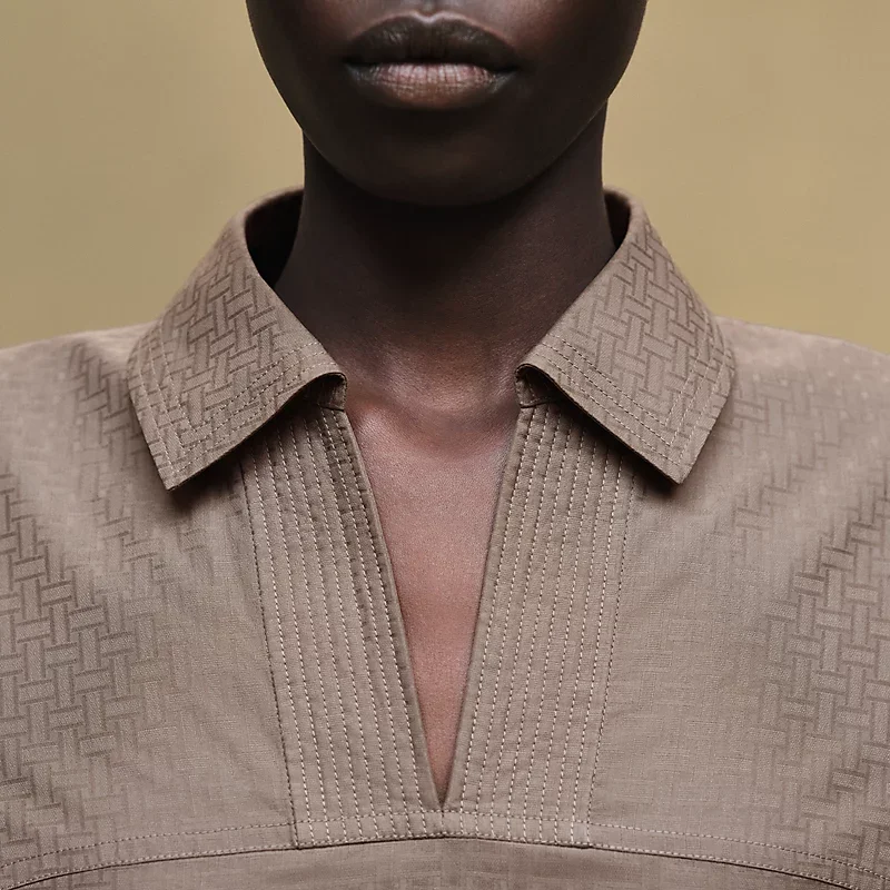 HERMES CROPPED POLO BLOUSE GRIS / éTOUPE