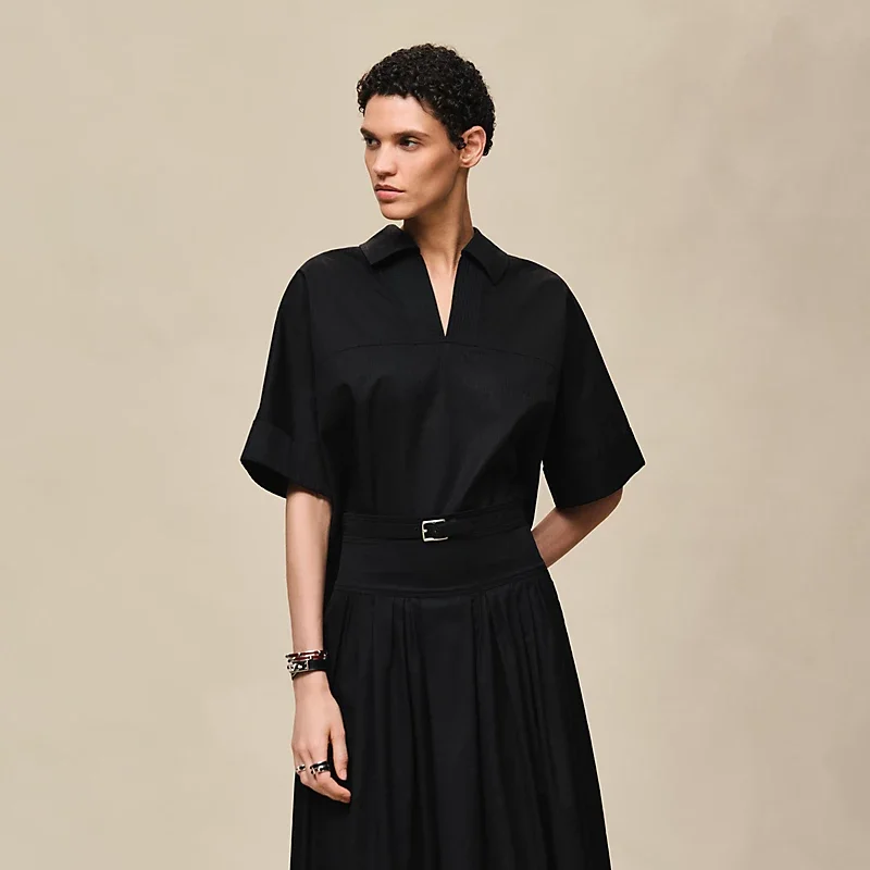 HERMES CROPPED POLO BLOUSE NOIR
