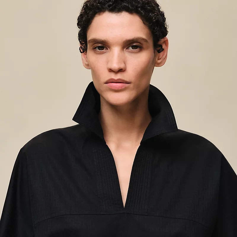 HERMES CROPPED POLO BLOUSE NOIR