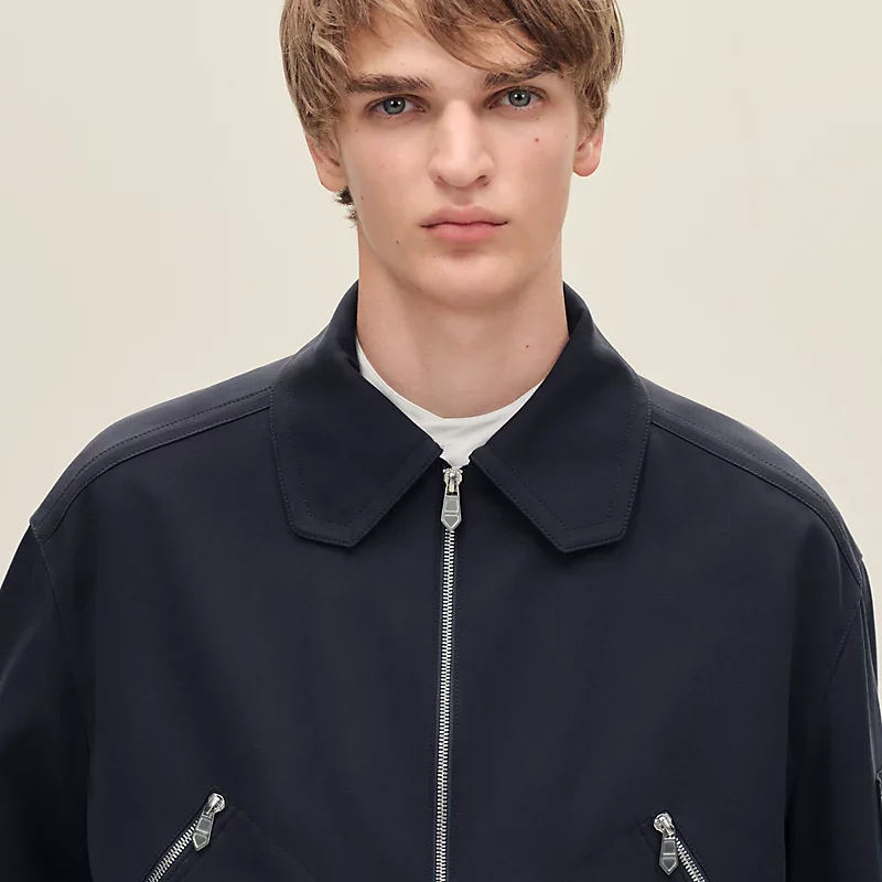 HERMES ZIPPED STRAIGHT CUT JACKET MARINE