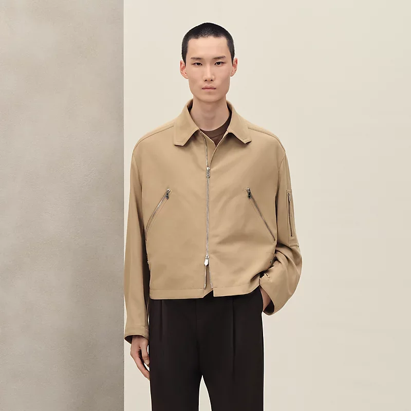 HERMES ZIPPED STRAIGHT CUT JACKET KRAFT