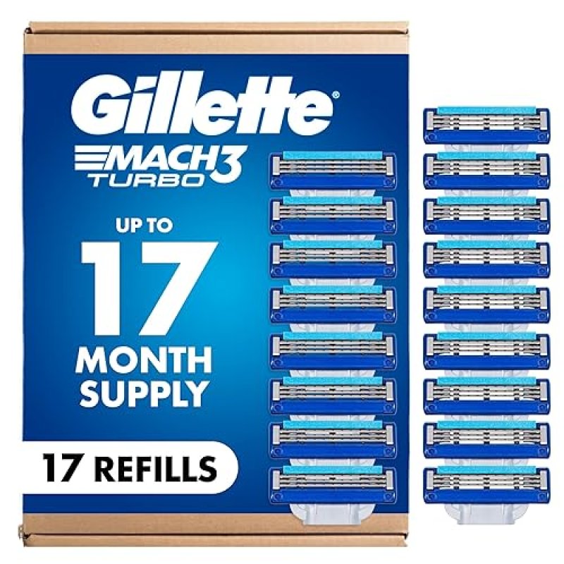 GILLETTE MACH3 TURBO MENS RAZOR BLADE REFILLS 17 COUNT HIGH-QUALITY SHAVING BLADES