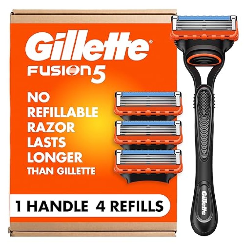 GILLETTE FUSION5 MENS RAZOR WITH 4 BLADE REFILLS AND LUBRASTRIP FOR COMFORTABLE SHAVING