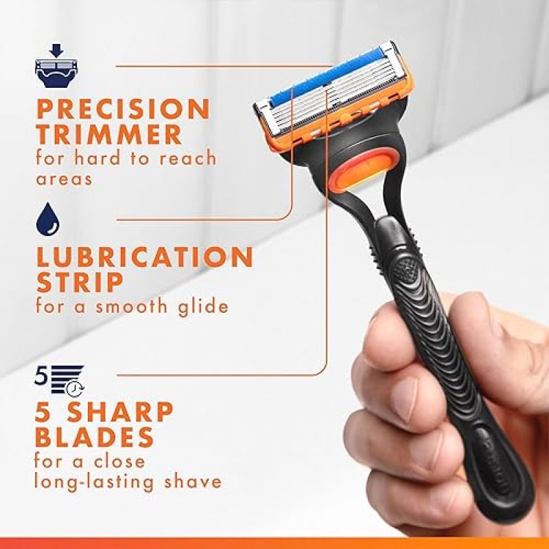 GILLETTE FUSION5 MENS RAZOR WITH 4 BLADE REFILLS AND LUBRASTRIP FOR COMFORTABLE SHAVING